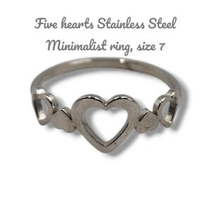 5 Hearts Stainless Steel Ring, size 7